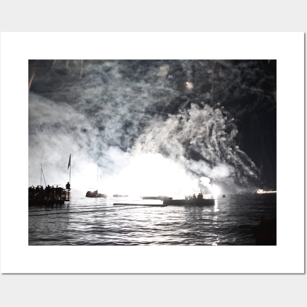 Fireworks B-W Zurich Lake Wall Art by Wolf Art / Swiss Artwork Photography